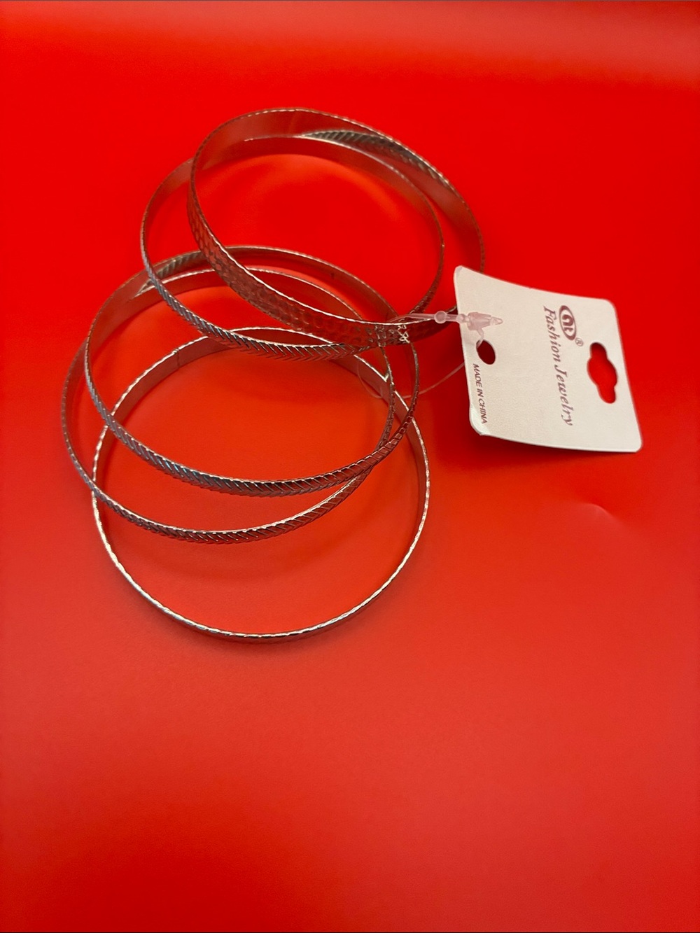 Silver Tone Fashion Bracelet Set - 5 Bangle Stack